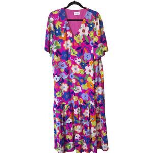 Adrienne Maxi dress Bright Pink Floral Flower Power Easter Spring sz 1X